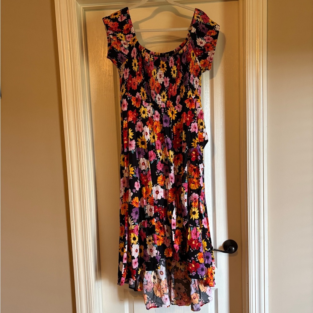 Torrid Maxi Challis Off-Shoulder Dress Black Flowers 2X